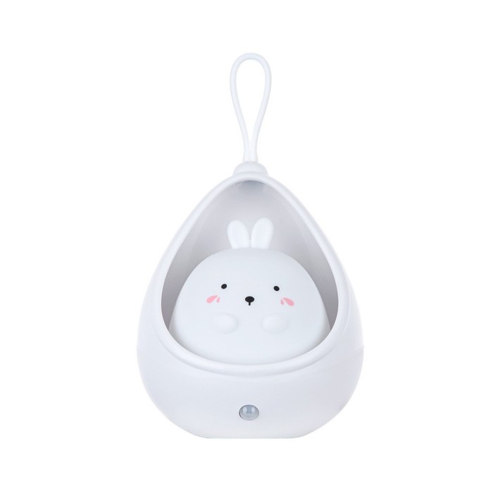 Lampa de veghe portabila cu 2 moduri de functionare flippy, silicon non-toxic, reincarcabila usb, senzor miscare, alb, iepuras