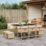 Cumpara ieftin Set Mobilier Gradina Gossi, 11 Piese, Poliratan Bej, Perne Incluse, Depozitare Compacta