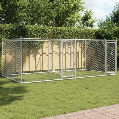 vidaXL Cușcă pentru c&amp;acirc;ini cu uși, gri, 4x2x1,5 m, oțel galvanizat foto