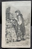 Gotografie tip carte postala, tanara in port traditional, inceput de secol XX