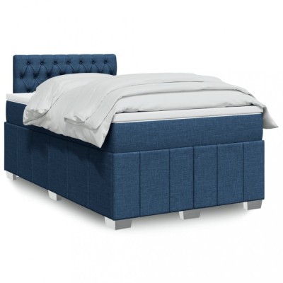 vidaXL Pat box spring cu saltea, albastru, 120x200 cm, textil 3289348 foto