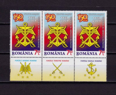 ✅RO 2009 ,LP 1849 ,&amp;quot;Statul Major al Armatei - 150 ani &amp;quot; straif 3+toate tabs ,MNH foto