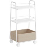VASAGLE Carucior depozitare cu roti si cos textil, 3 niveluri, PAL si cadru metalic, alb si crem Household NewTrend