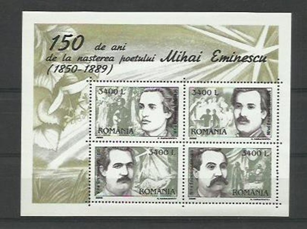 Romania MNH 2000 - 150 de ani nasterea poetului Mihai Eminescu - LP 1502a X10