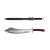 Set Maceta &amp; Sabie Vanatoare IdeallStore, 64cm + Cutit Aruncare, Otel, Teaca Inclusa, Negru
