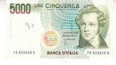 B11 3 - Bancnota foarte veche - Italia - 5000 lire - 1985