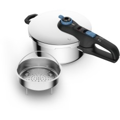 Oala sub presiune Tefal Secure Trendy, sistem siguranta in 5 puncte, 2 programe de gatire, compatibil cu inductia, 4 L, argintiu
