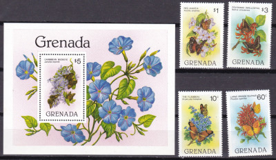 Grenada 1982 flori fauna fluturi MI 1144-1147 + bl. 104 MNH foto