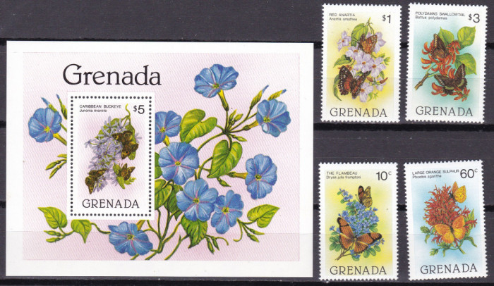Grenada 1982 flori fauna fluturi MI 1144-1147 + bl. 104 MNH