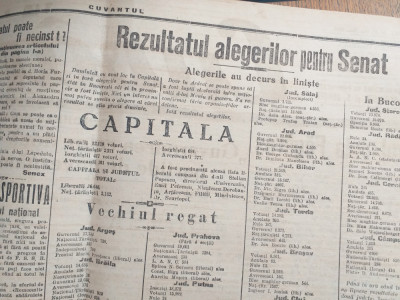 ZIARUL &amp;quot;CUVANTUL&amp;quot;, 13 IULIE 1927-ARTICOL L.A.N.C. +REZULTATUL ALEGERILOR foto