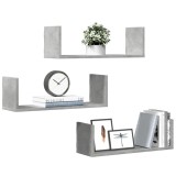 Gossi rafturi perete, 3 buc., gri beton, 58x18x18 cm, lemn prelucrat