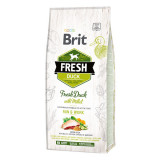 Brit Fresh Run &amp; Work Adult S-XL, Rață cu Mei, hrană uscată conținut redus cereale c&acirc;ini, activitate intensă, 12kg