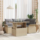 Cumpara ieftin Set de canapele pentru grădină cu pernă 5 pcs Bej Rattan poli
