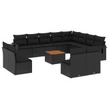Cumpara ieftin Set mobilier de gradina cu perne, 13 piese, negru, poliratan