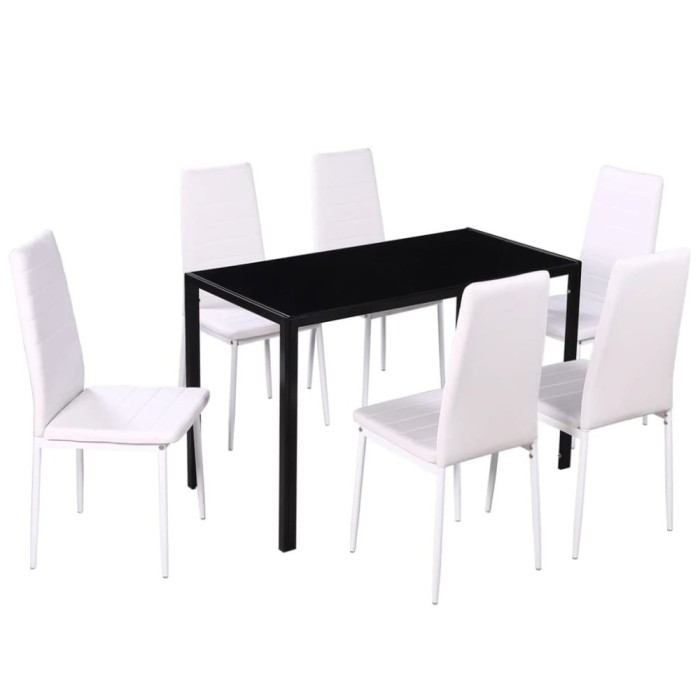 Set masa si scaune de bucatarie 7 piese alb si negru