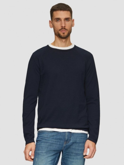 Pulover barbati, subtire, din bumbac, cu logo, Bleumarin, 2XL