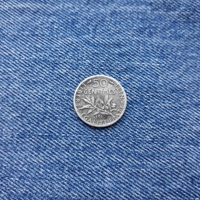 50 Centimes 1910 Franta argint foto