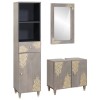 Set dulap baie 3 buc. Gri Lemn de mango solid