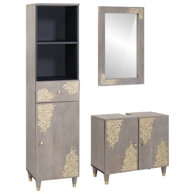 Set dulap baie 3 buc. Gri Lemn de mango solid foto