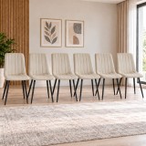 Cumpara ieftin Set 6 scaune bucatarie/living, Artool, Lava, catifea bej, picioare metal negru, 43x51x90 cm