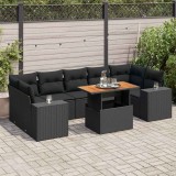 vidaXL Set mobilier de grădină cu perne, 8 piese, negru, poliratan 3327345