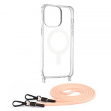 Husa transparenta Apple iPhone 15 Pro Max cu snur Roz Techsuit MagSafe Crossbody