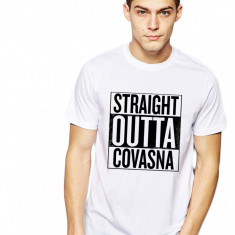 Tricou alb barbati - Straight Outta Covasna - M