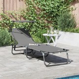 VidaXL Șezlong pliabil cu copertină Gri din material Oxford 600D