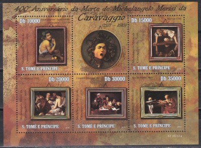 Sao Tome și Principe 2010 - 400 de ani de la moartea lui Caravaggio, Bloc, MNH foto
