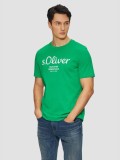 Tricou barbati cu imprimeu cu logo, decolteu la baza gatului si croiala Regular Fit, Verde deschis, S