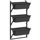 Outsunny Set de 3 ghivece ghiveci cu orificii, 56x42 cm, ghivece pătrate din plastic, Gri &icirc;nchis | Aosom Romania