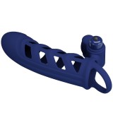 For Him-Altaf Vibrator Ring cu Manșon din Silicon, Albastru-10