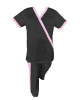 Costum Medical Pe Stil, negru cu Elastan cu Garnitură roz deschis si pantaloni cu dungă roz deschis, Model Marinela - M, S
