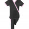 Costum Medical Pe Stil, negru cu Elastan cu Garnitură roz deschis si pantaloni cu dungă roz deschis, Model Marinela - XS, M