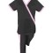 Costum Medical Pe Stil, negru cu Elastan cu Garnitură roz deschis si pantaloni cu dungă roz deschis, Model Marinela - 2XL, 4XL
