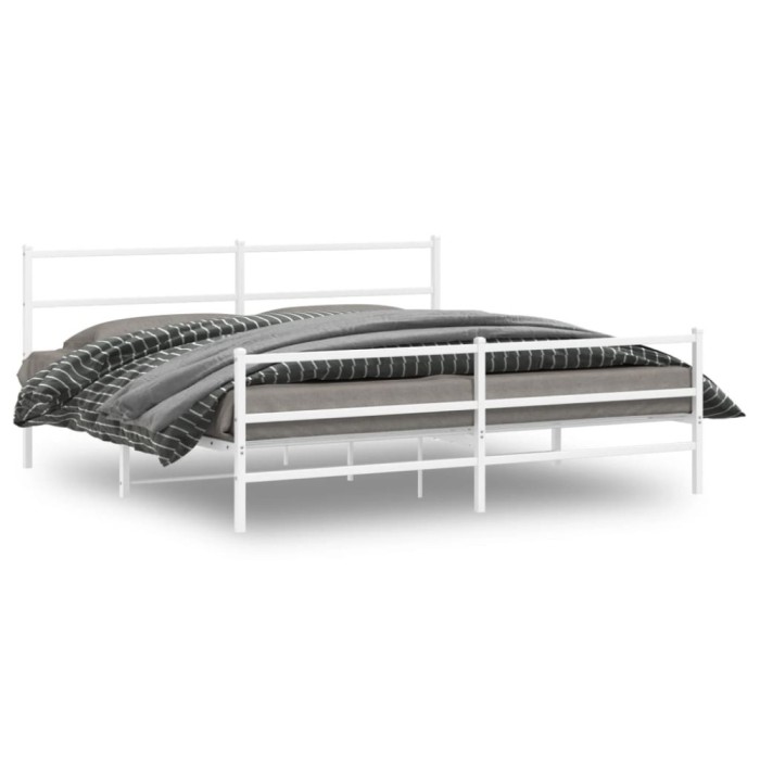 Gossi cadru pat metalic cu tablie de cap/picioare&nbsp;, alb, 183x213 cm