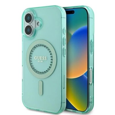 Husa pentru iPhone 16 - Guess IML Rhinestones MagSafe (GUHMP16SPFTDTEN) - Green foto