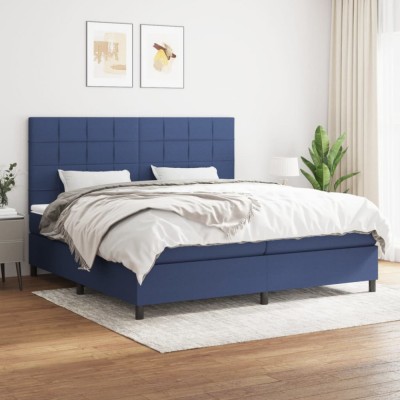 Pat box spring cu saltea, albastru, 200x200 cm, textil foto