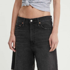 Levi's pantaloni scurti jeans BERMUDA SHORT femei, culoarea negru, neted, high waist, A8720
