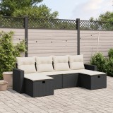 Cumpara ieftin Set mobilier de grădină cu perne, 6 piese, negru, poliratan