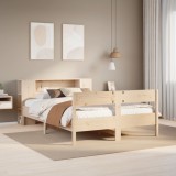 Cumpara ieftin Pat cu bibliotecă fără saltea, 140x190 cm, lemn masiv de pin