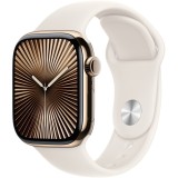 Apple Watch 10, GPS, Cellular, Carcasa Gold Titanium 42mm, Starlight Sport Band - S/M