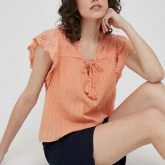 Pepe Jeans bluza din bumbac Anaise femei, culoarea portocaliu, neted