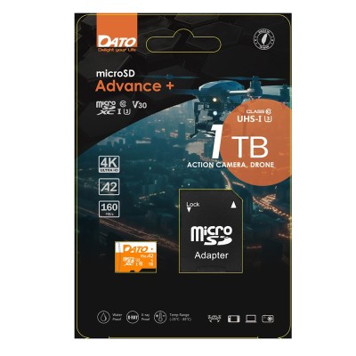 Dato - Memory Card Advance+ with Adapter (DTTF1TU3A2V30AP) - MicroSDXC, 1TB, U3, A2, V30, Read 160MB/s - Black foto