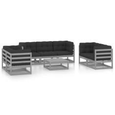 Set mobilier de gradina cu perne, 8 piese, lemn masiv de pin