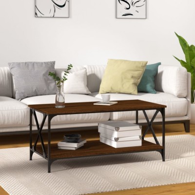vidaXL Măsuță cafea stejar maro 100x50x45 cm lemn prelucrat și fier 823311 foto