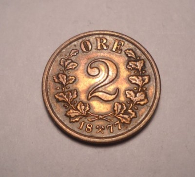 Norvegia 2 Ore 1877 Frumoasa foto