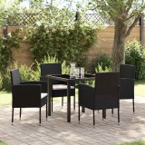 VidaXL Set de masă pentru grădină cu pernă 5 pcs Negru Rattan poli