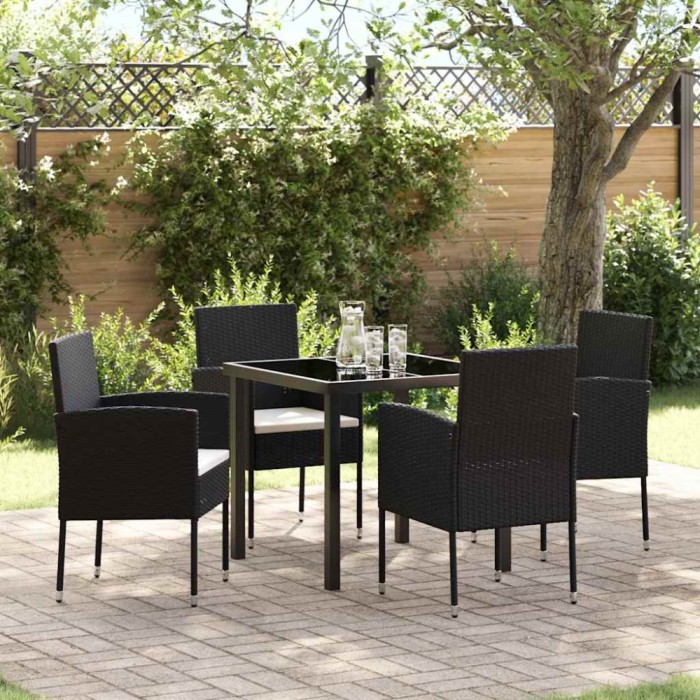vidaXL Set de masă pentru grădină cu pernă 5 pcs Negru Rattan poli 3379920
