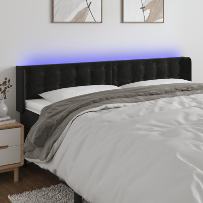 vidaXL Tăblie de pat cu LED, negru, 163x16x78/88 cm, catifea foto